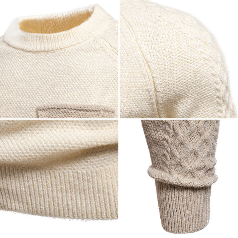 Herren Pullover aus Strukturstrick mit Rundhals, aufgesetzter Brusttasche und Zopfmuster-Ärmeln Echo Archiv