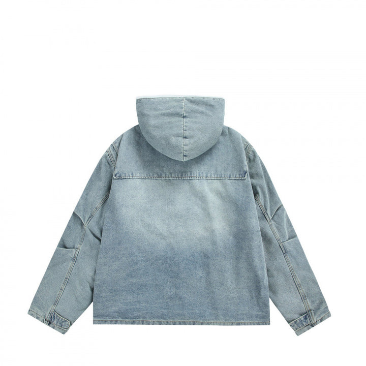 Unisex Kapuzen-Jeansparka im Used‑Look mit Teddyfleece-Futter und aufgesetzten Pattentaschen Echo Archiv