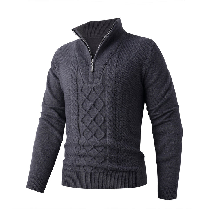 Herren Eleganter Strickpullover mit hohem Kragen und Reißverschluss Echoarchiv