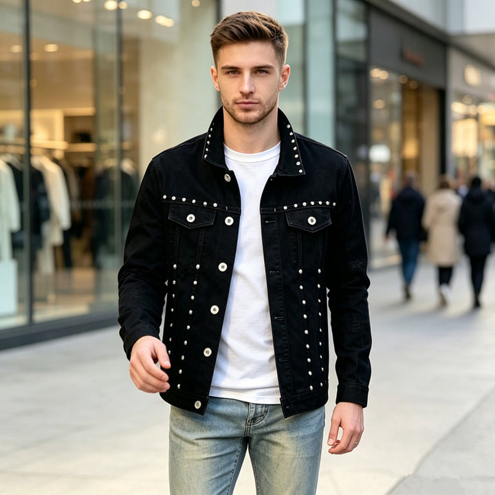 Herren Modische Jeansjacke mit Nieten Echoarchiv