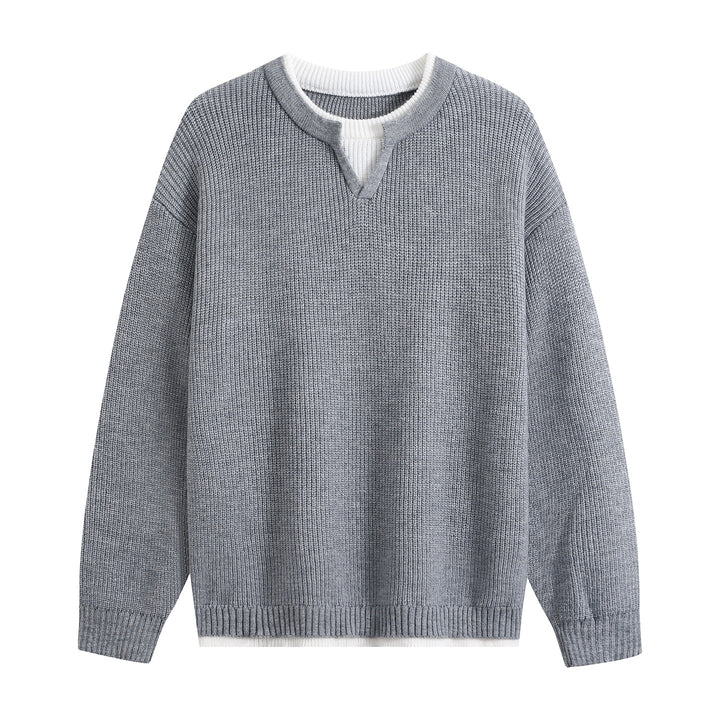 Herren Oversize-Strukturstrick-Pullover mit V‑Einsatz am Rundhals Echoarchiv