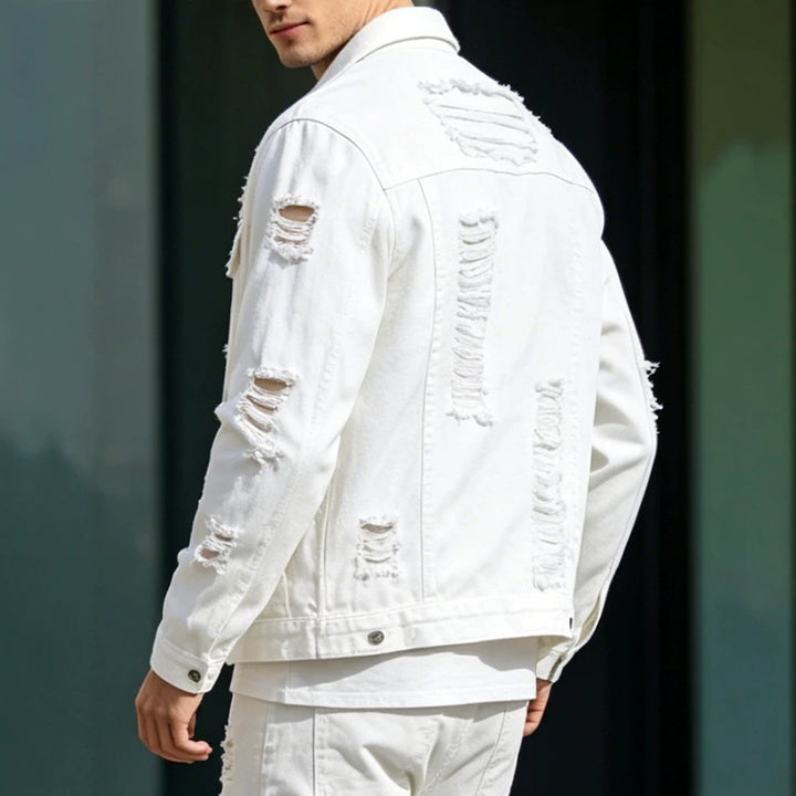 Herren Modische Jeansjacke mit Zerrissenen Details Echoarchiv