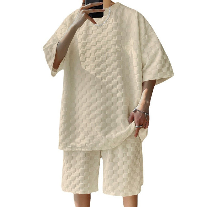 Unisex nan übergroßes Freizeit-Set aus strukturierter Waffelqualität mit Rundhalsausschnitt und locker sitzender Bermudashorts Echo Archiv