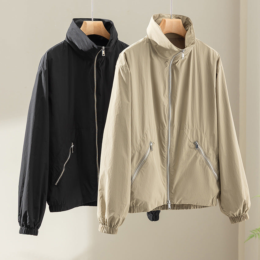 Damen Leichte Nylon-Utility-Jacke mit Stehkragen, Reißverschlusstaschen und elastischem Saum Echoarchiv