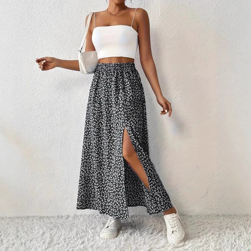 Damen Maxirock mit elegantem Schlitz und floralem Muster Echoarchiv