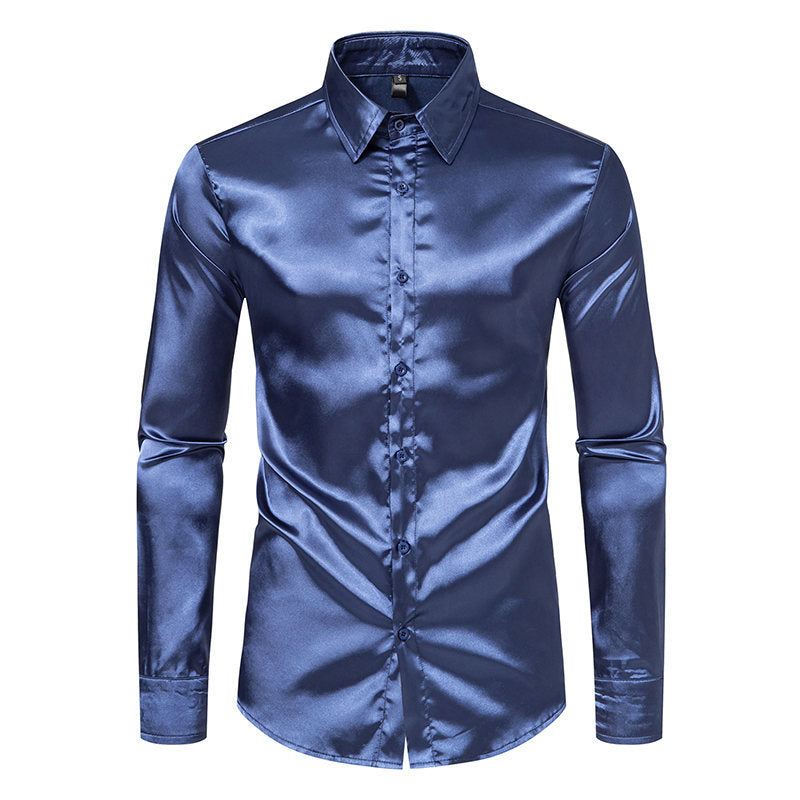 Herren Elegantes Satin-Hemd mit glänzender Oberfläche und modernem Schnitt Echoarchiv