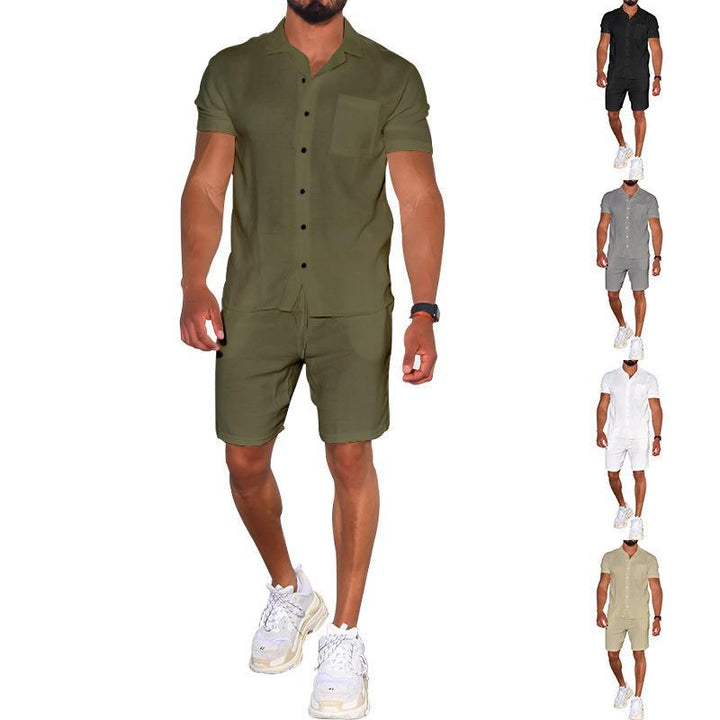 Herren modernes Freizeit-Set aus kurzärmligem Hemd und Shorts Echoarchiv