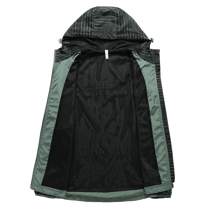 Herren Leichte Reflektierende Kapuzen-Windjacke mit Mesh-Futter und Reißverschlusstaschen Echo Archiv