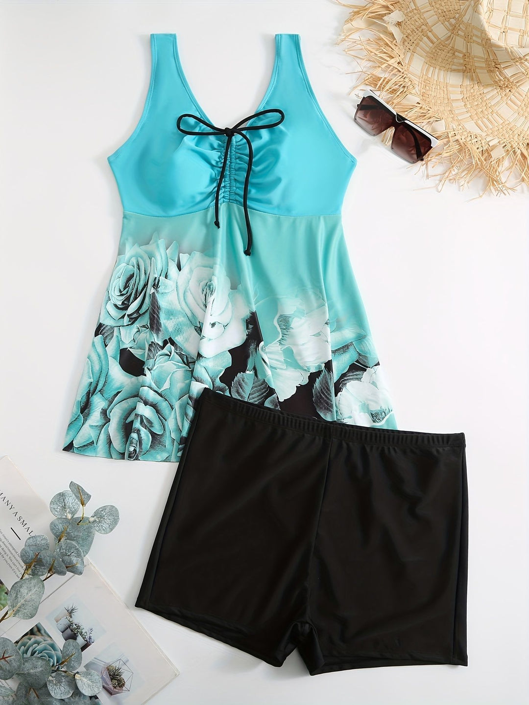 Damen Badeanzug mit Hohem Schnitt und Blumendruck Echo Archiv