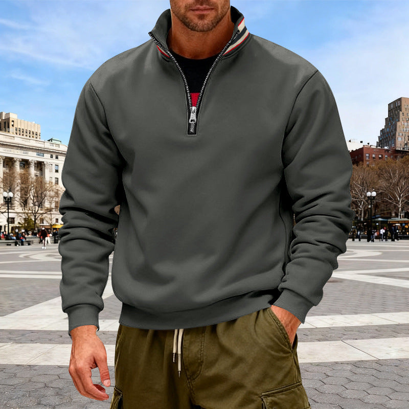 Herren Fleece-Pullover mit halbem Reißverschluss und farblich abgestimmtem Kragen Echoarchiv