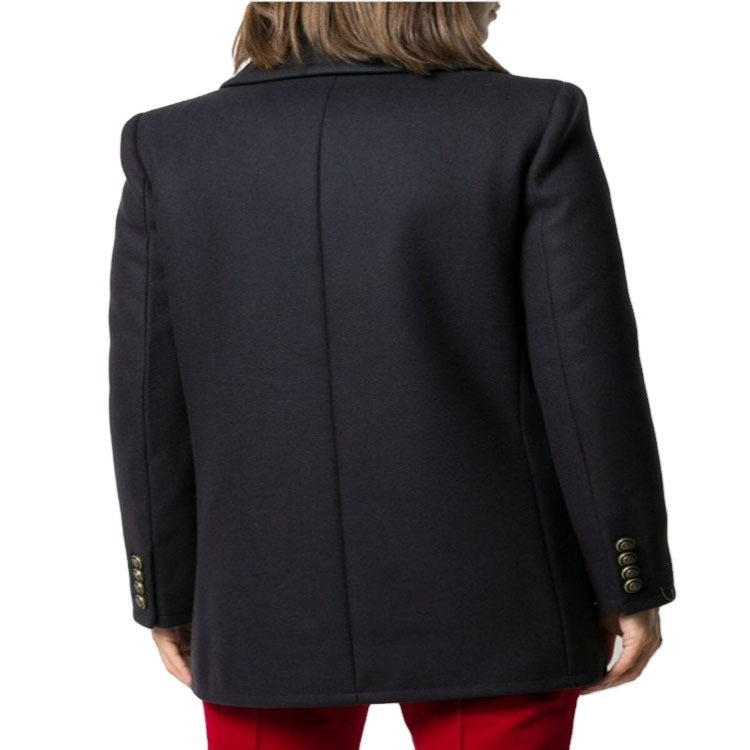 Damen kurztaillierter Zweireihiger Wollmix-Peacoat mit maritimen Details Echoarchiv