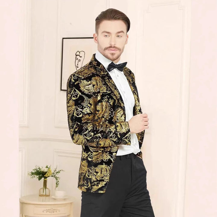 Herren Glamouröser Paillettenblazer mit floralem Muster und satiniertem Finish Echoarchiv