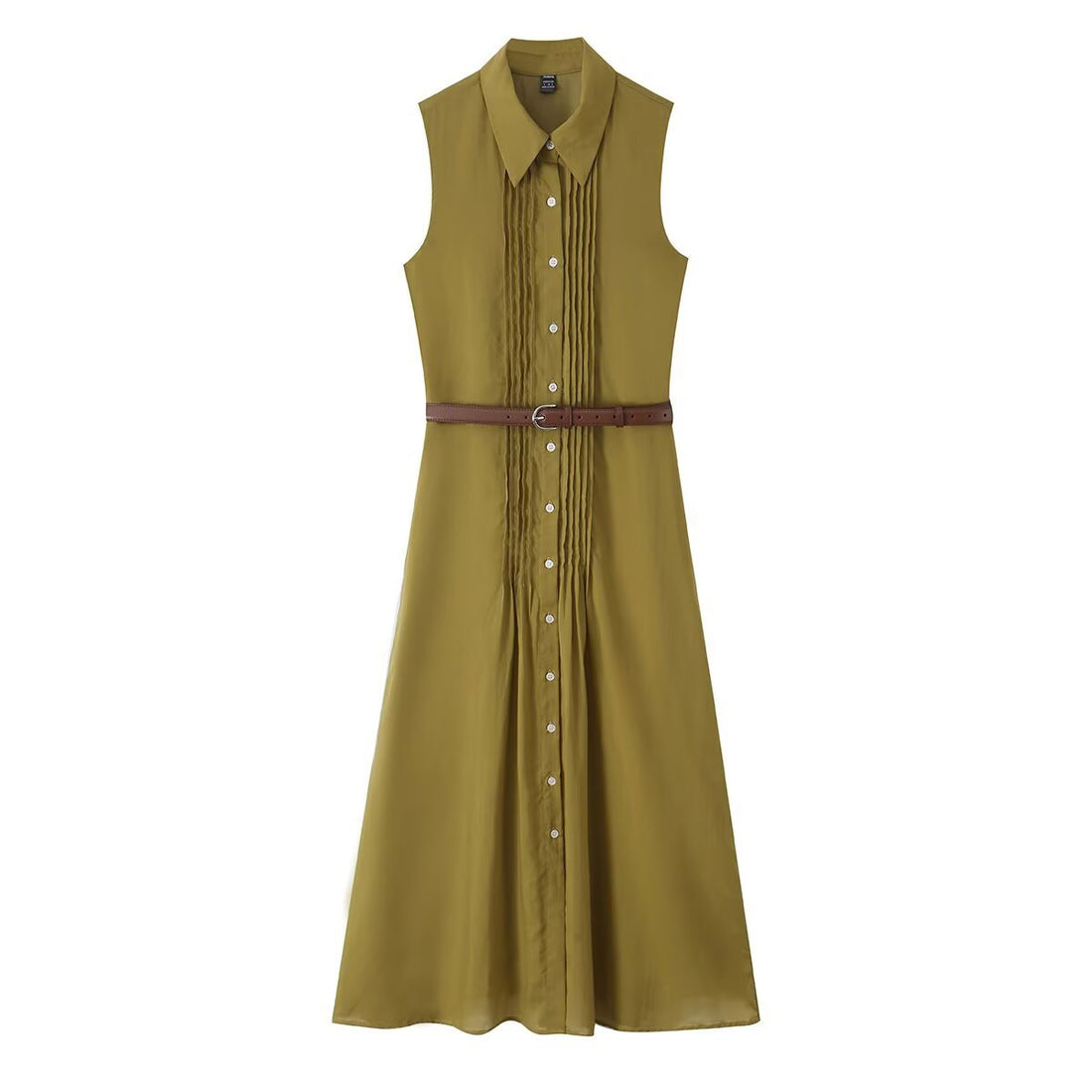 Damen Ärmelloses Hemdblusenkleid mit Kellerfalten, durchgehender Knopfleiste und Taillengürtel Echoarchiv