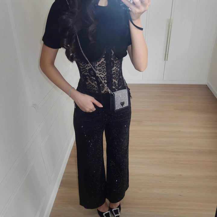 Damen nan T-Shirt mit eingesetztem Spitzenkorsett und konturierter Bügelnaht Echo Archiv