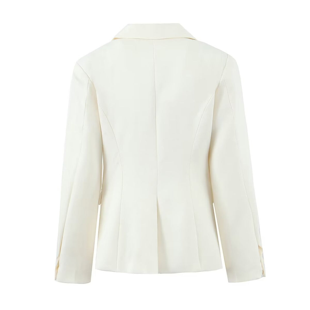 Damen taillierter Einreihiger Blazer mit Wiener Nähten, Pattentaschen und dekorativen Knöpfen – Valéne