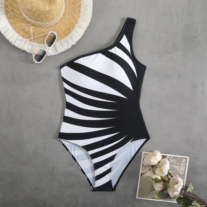 Damen Einteiliger Badeanzug mit asymmetrischem Design und trendigem Grafikmuster Echo Archiv
