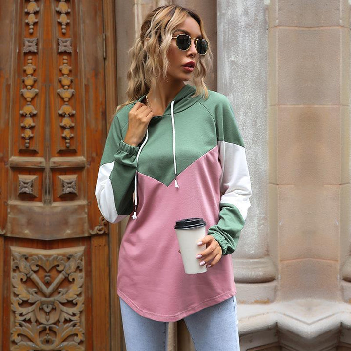 Damen Oversize Colorblock Kapuzenpullover mit Raglanärmeln und Tunnelzug Echoarchiv