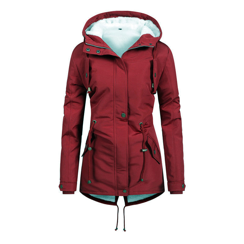 Damen Taillierter Parka mit Teddyfutter, verstellbarer Kapuze und Tunnelzug Echoarchiv