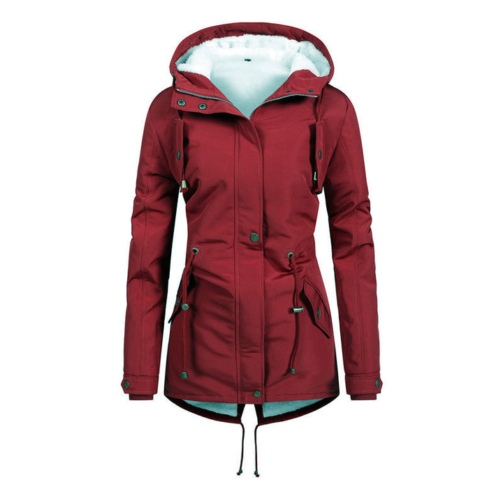 Damen Taillierter Parka mit Teddyfutter, verstellbarer Kapuze und Tunnelzug Echoarchiv