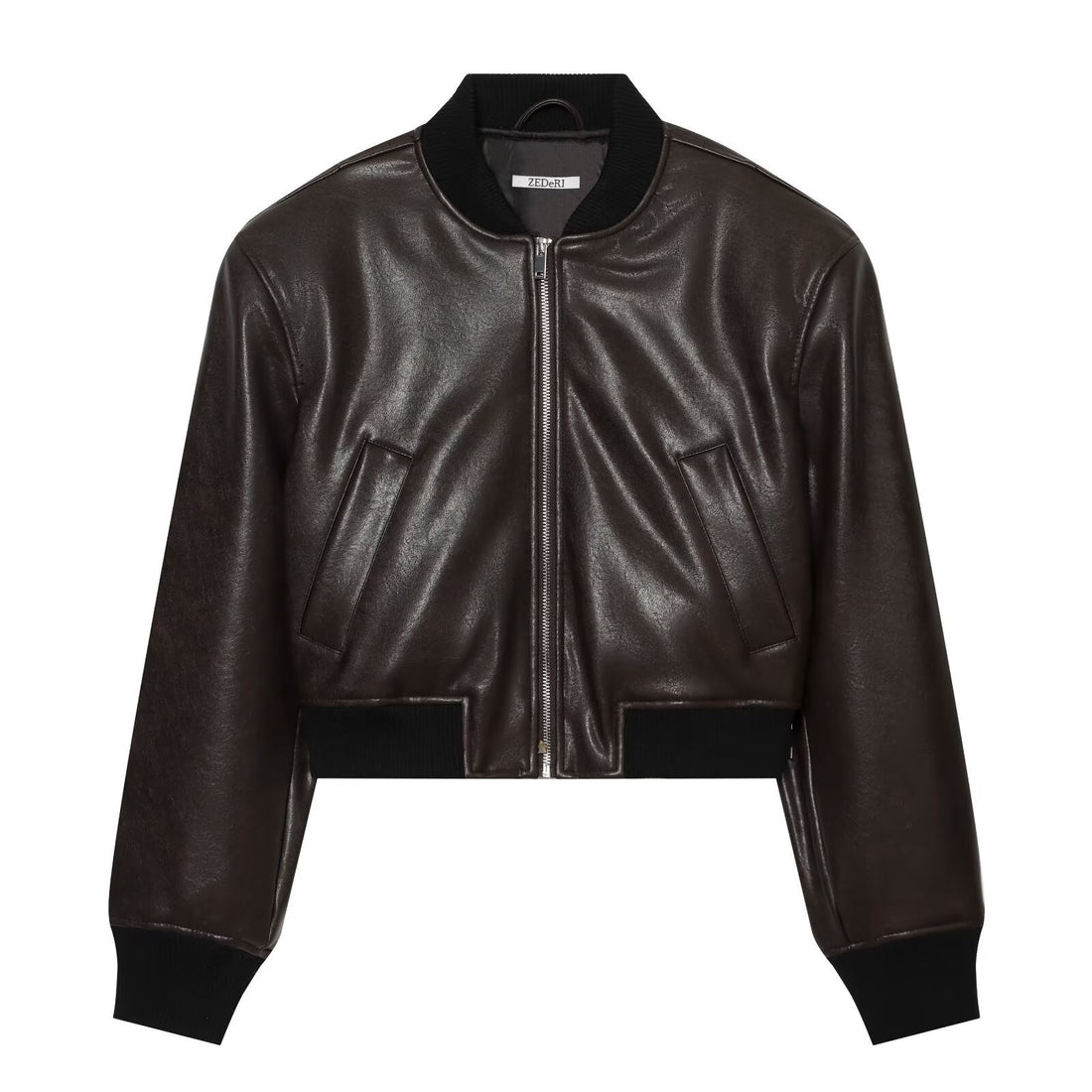 Herren Lederoptik-Bomberjacke im Cropped-Stil mit Rippbündchen Echoarchiv