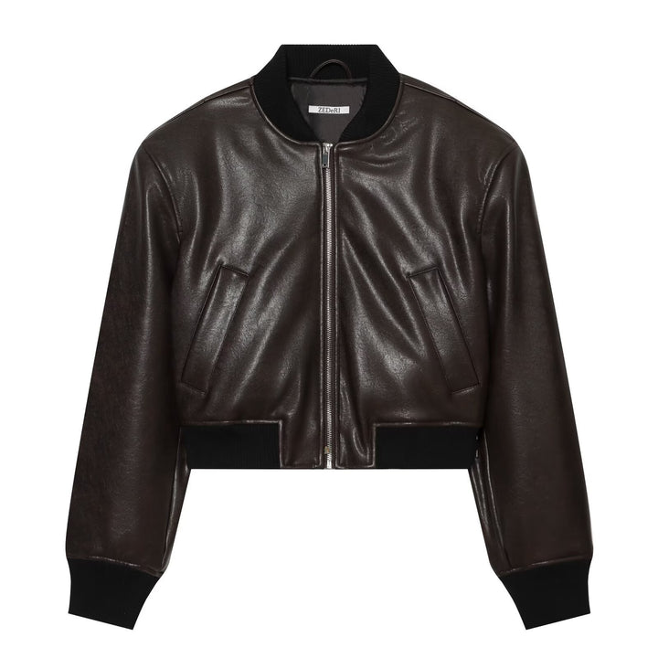 Herren Lederoptik-Bomberjacke im Cropped-Stil mit Rippbündchen Echoarchiv