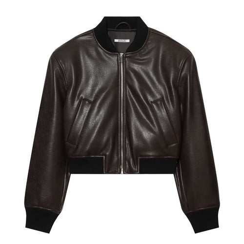 Herren Lederoptik-Bomberjacke im Cropped-Stil mit Rippbündchen Echoarchiv