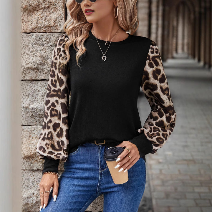 Damen Sweatshirt mit Chiffon-Ballonärmeln und Leo-Print Echoarchiv