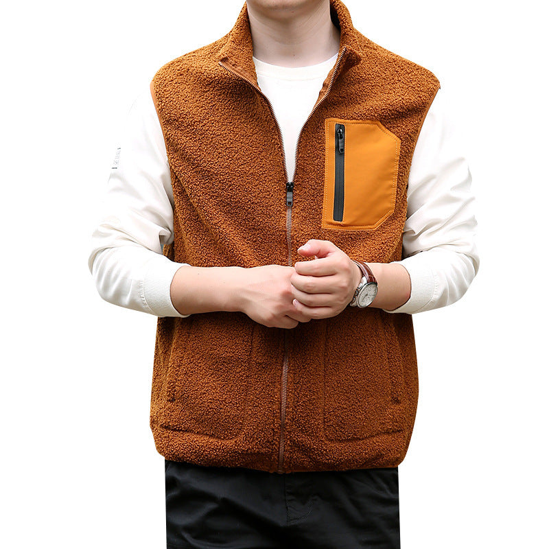 Herren Teddyfleece-Outdoorweste mit hohem Kragen, durchgehendem Reißverschluss und verschweißter Brusttasche Echo Archiv