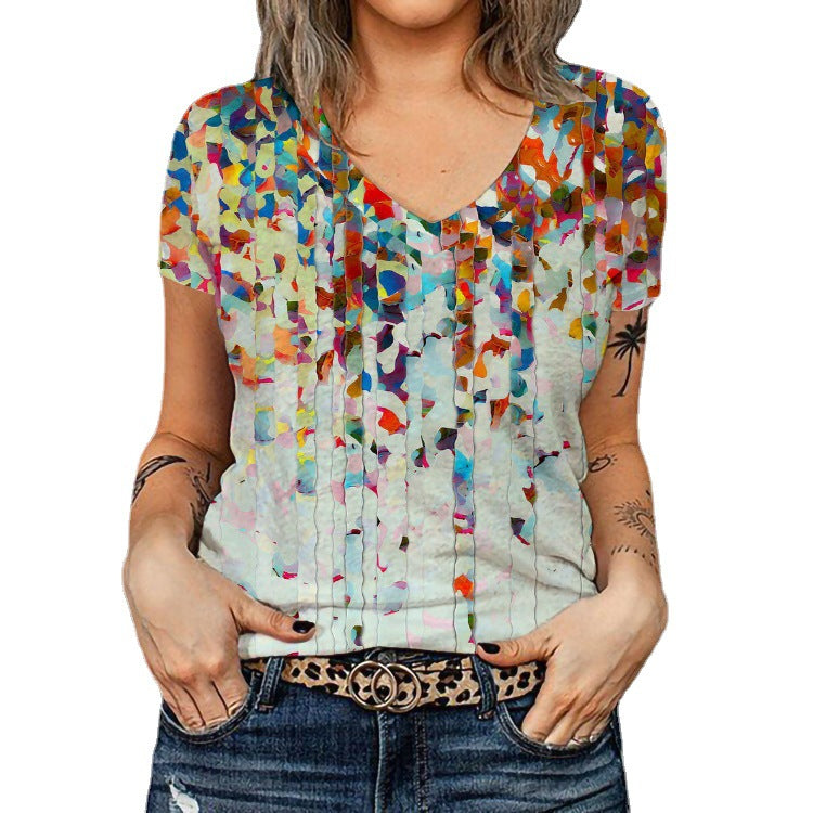 Damen V-Ausschnitt T-Shirt mit floralem Überblendedesign Echo Archiv