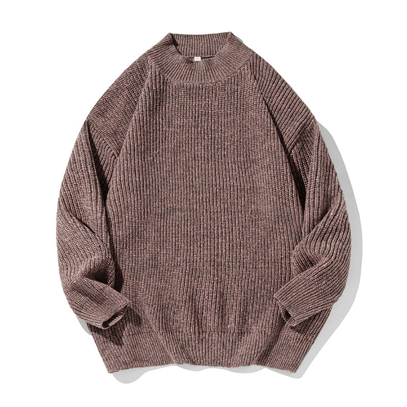Unisex Oversize Grobgestrickter Pullover mit geripptem Stehkragen und Chenille‑Melange Echo Archiv
