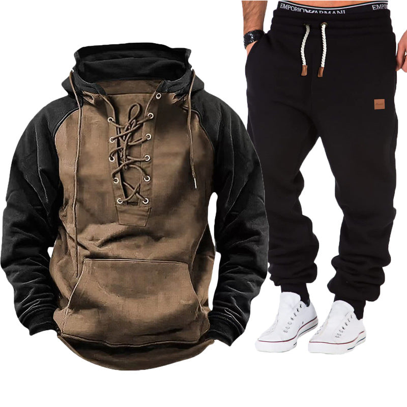 Herren lässiger Kapuzenpullover mit geflochtenem Schnürverschluss und bequemen Jogginghosen Echoarchiv