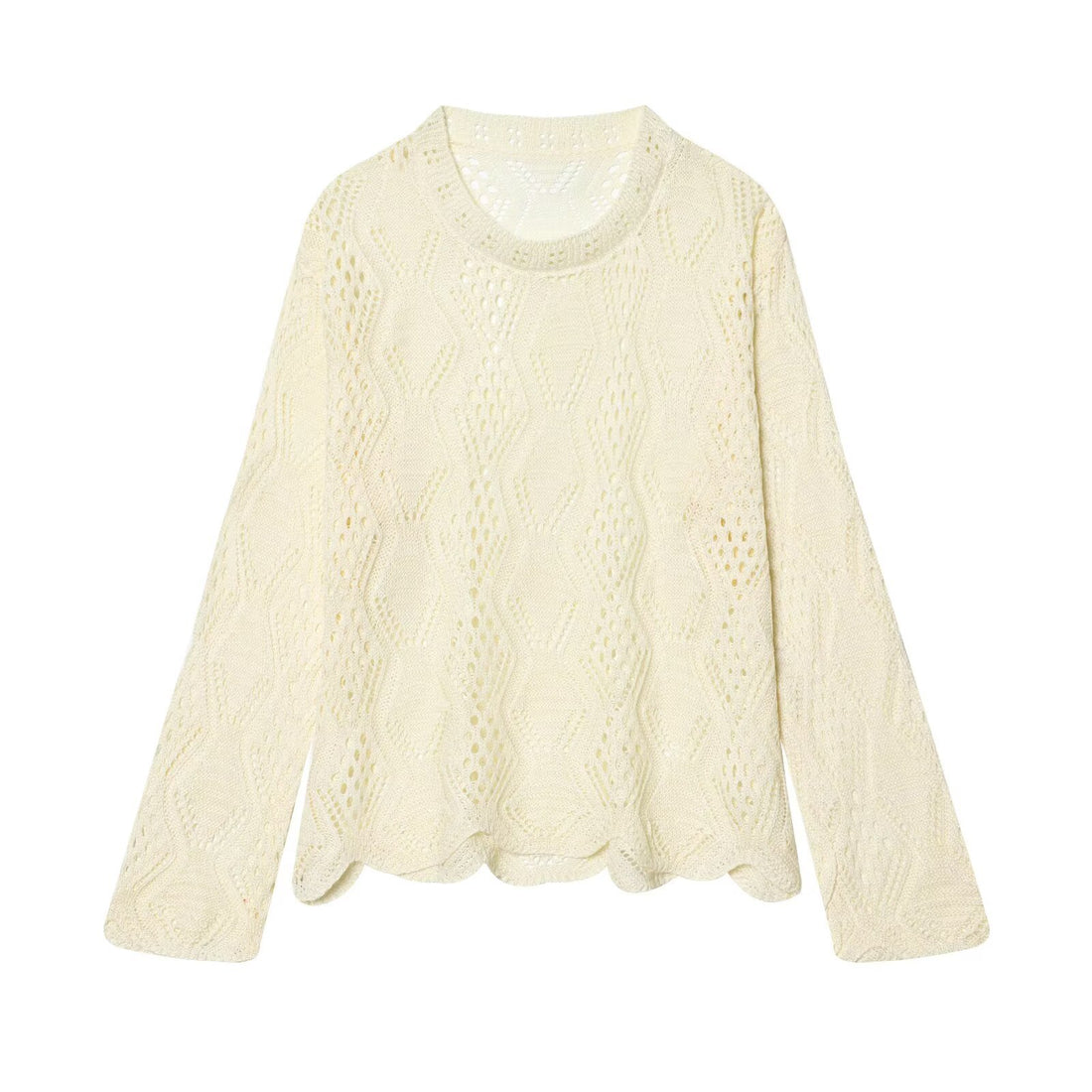 Damen Lochstrick-Pullover mit Zopfmuster und geschwungenem Saum Echo Archiv
