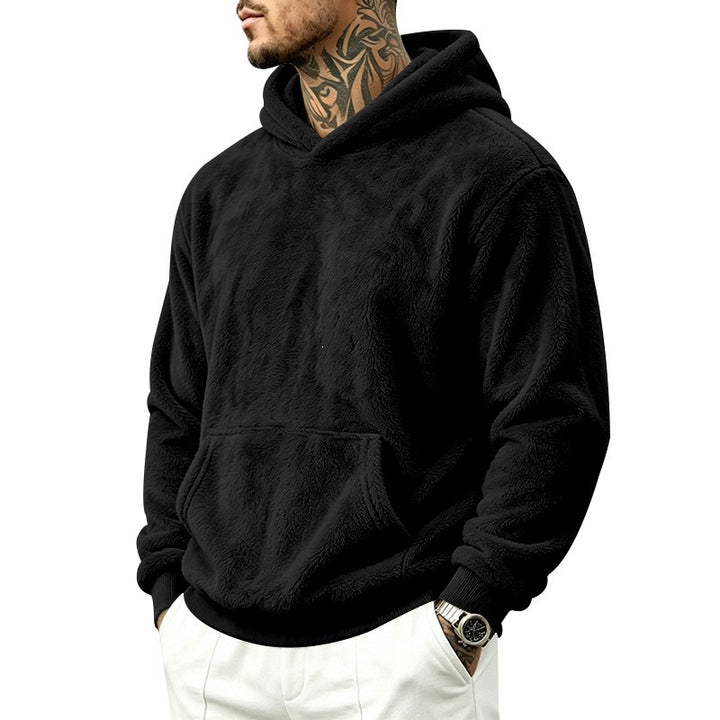 Herren Kuscheliger Fleece-Hoodie mit Kängurutasche und geripptem Saum – Cavarno
