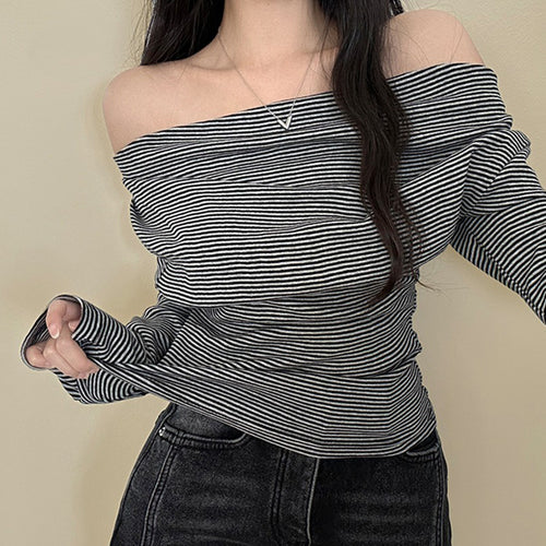 Damen nan asymmetrisches Off-Shoulder Langarmshirt mit taillierter Raffung und schmaler Stretch-Passform Echo Archiv