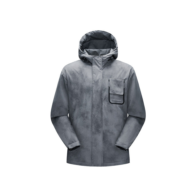 Herren Minimalistische technische Shell-Jacke mit Kapuze und Utility-Brusttasche Echo Archiv
