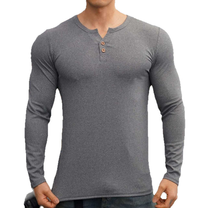 Herren Langarmshirt mit strukturiertem Design und Knopfleiste Echoarchiv