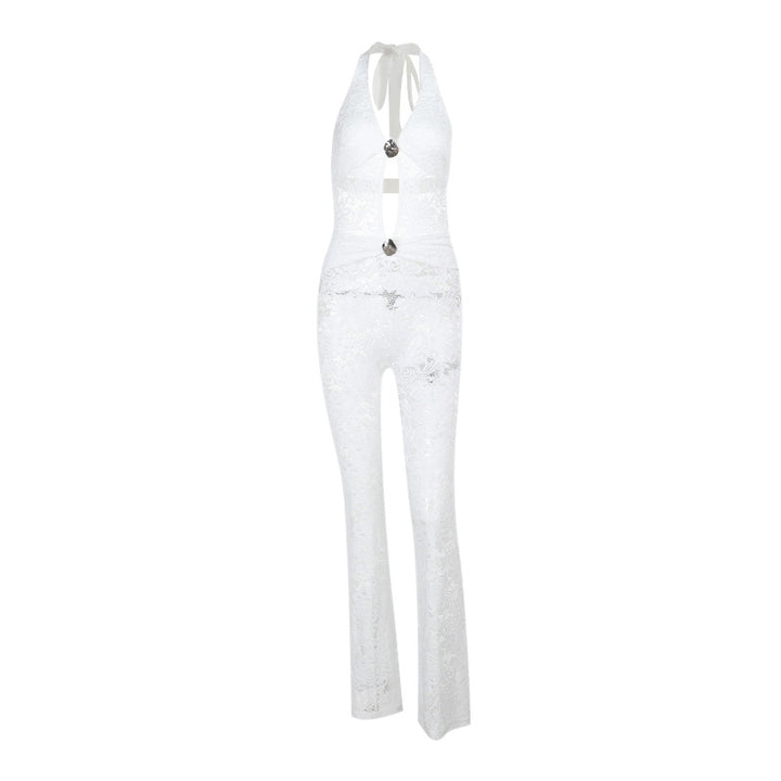 Damen eleganter Jumpsuit mit schicker Schnürung und transparentem Lacedesign Echo Archiv