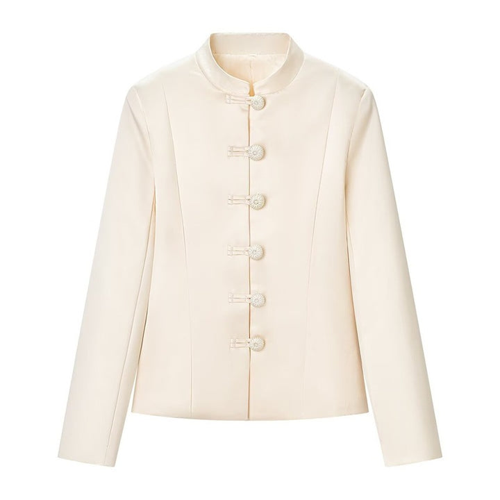 Damen Taillierte Jacke mit Mandarinkragen und dekorativen Stoffknoten Echo Archiv