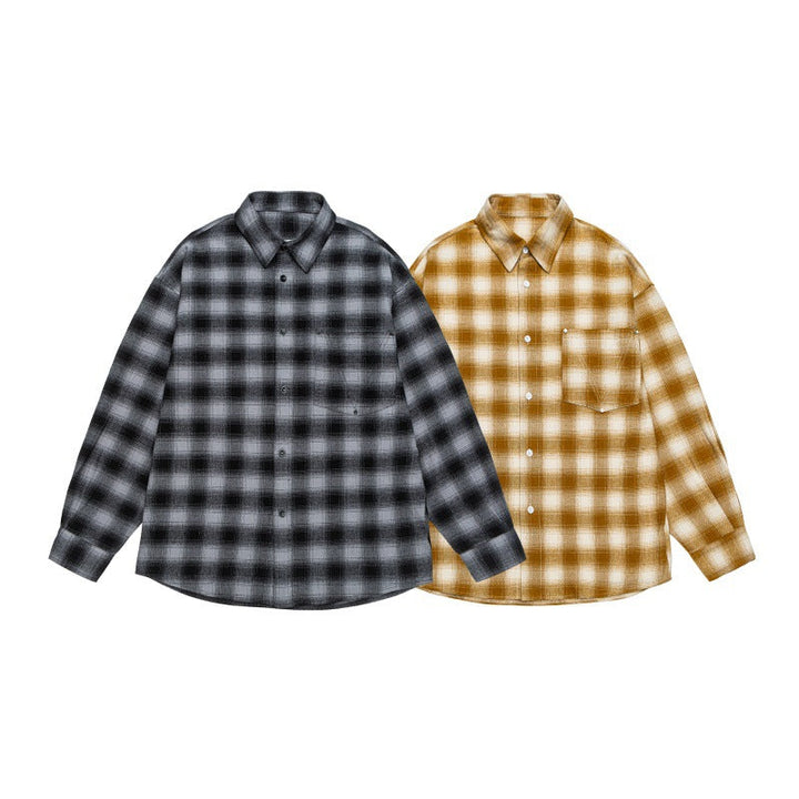 Herren Lässiges Karomuster-Flanellhemd im Oversized-Worker-Stil mit Brustpattentasche und abgerundetem Saum Echoarchiv