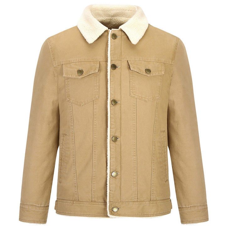 Herren Baumwoll-Canvas Truckerjacke mit Sherpa-Kragen und durchgehendem Teddyfutter – Taviero