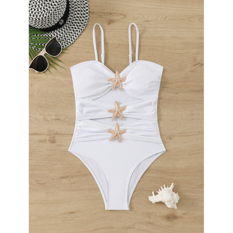 Damen eleganter Badeanzug mit einzigartigem Nackenansatz und glitzernden Sternenapplikationen Echo Archiv