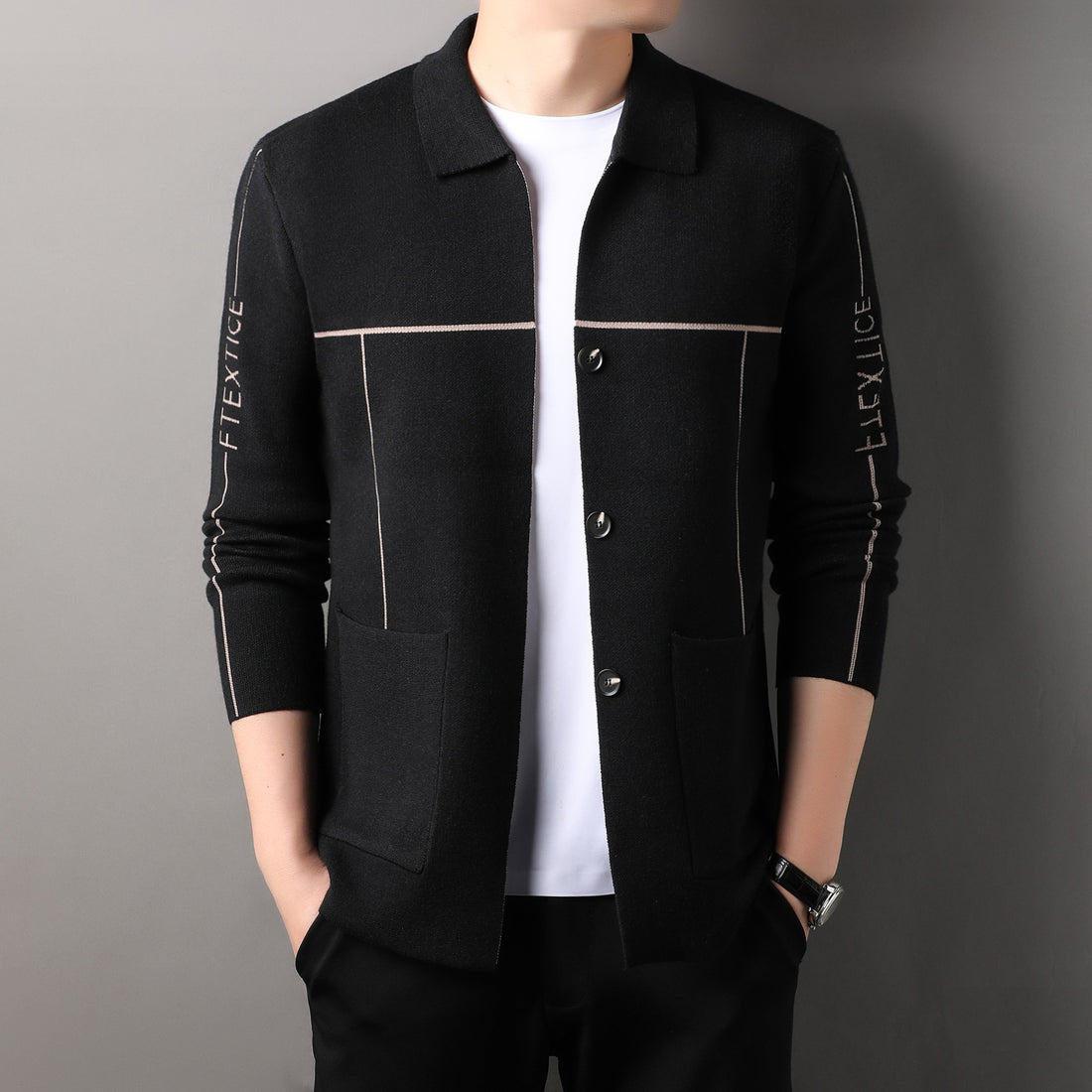 Herren modische Strickjacke mit hohem Kragen und eleganten Knöpfen – Terenzo