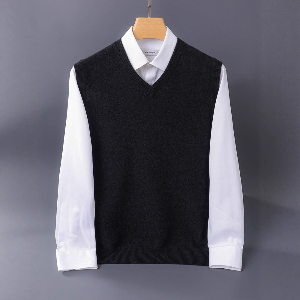 Herren Feine V‑Ausschnitt Strickweste aus Merino‑Blend mit geripptem Saum Echoarchiv