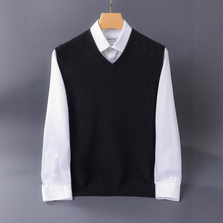 Herren Feine V‑Ausschnitt Strickweste aus Merino‑Blend mit geripptem Saum Echoarchiv