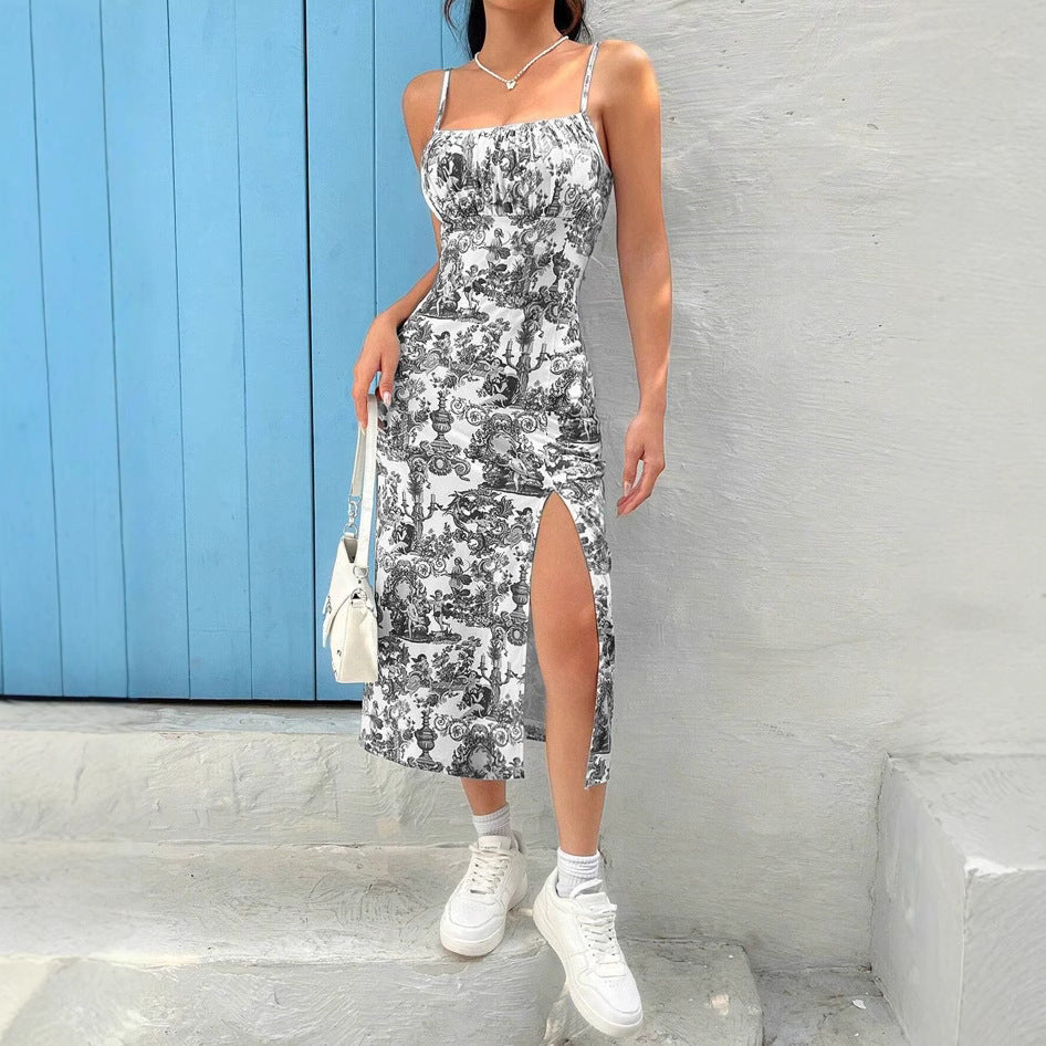 Damen Figurbetontes Maxikleid mit Blumenmuster und elegantem Schlitz Echo Archiv