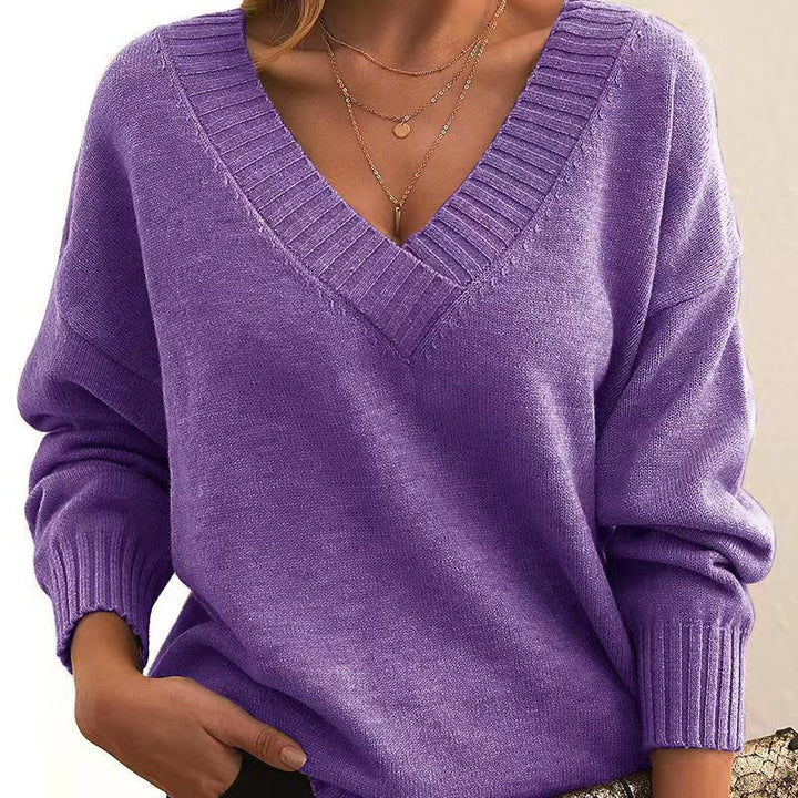 Damen nan Oversized V-Ausschnitt Strickpullover mit gerippten Bündchen Echo Archiv