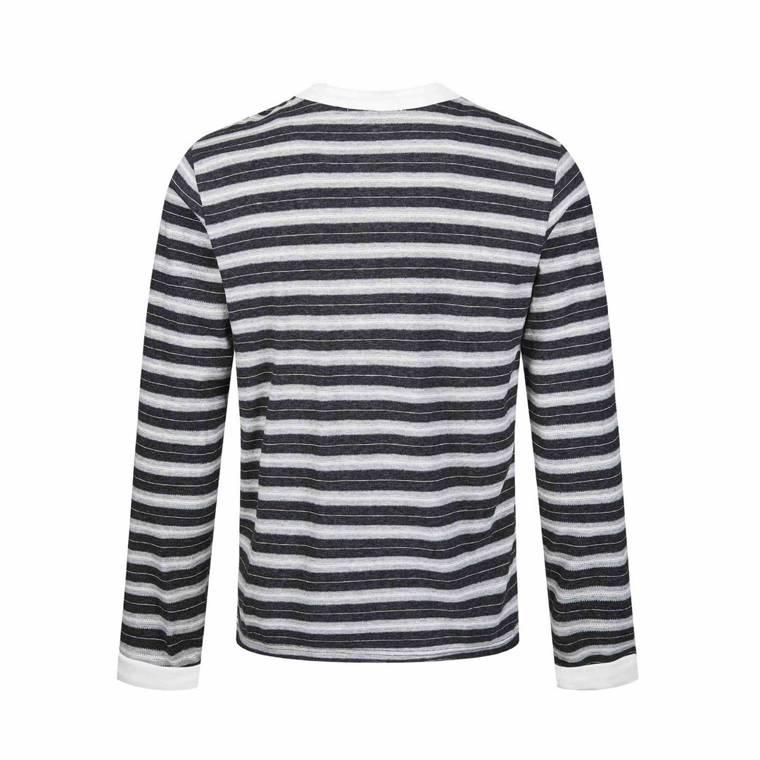 Herren Langarm-Henleyshirt mit gestreifter Struktur und Kontrastkragen Echoarchiv