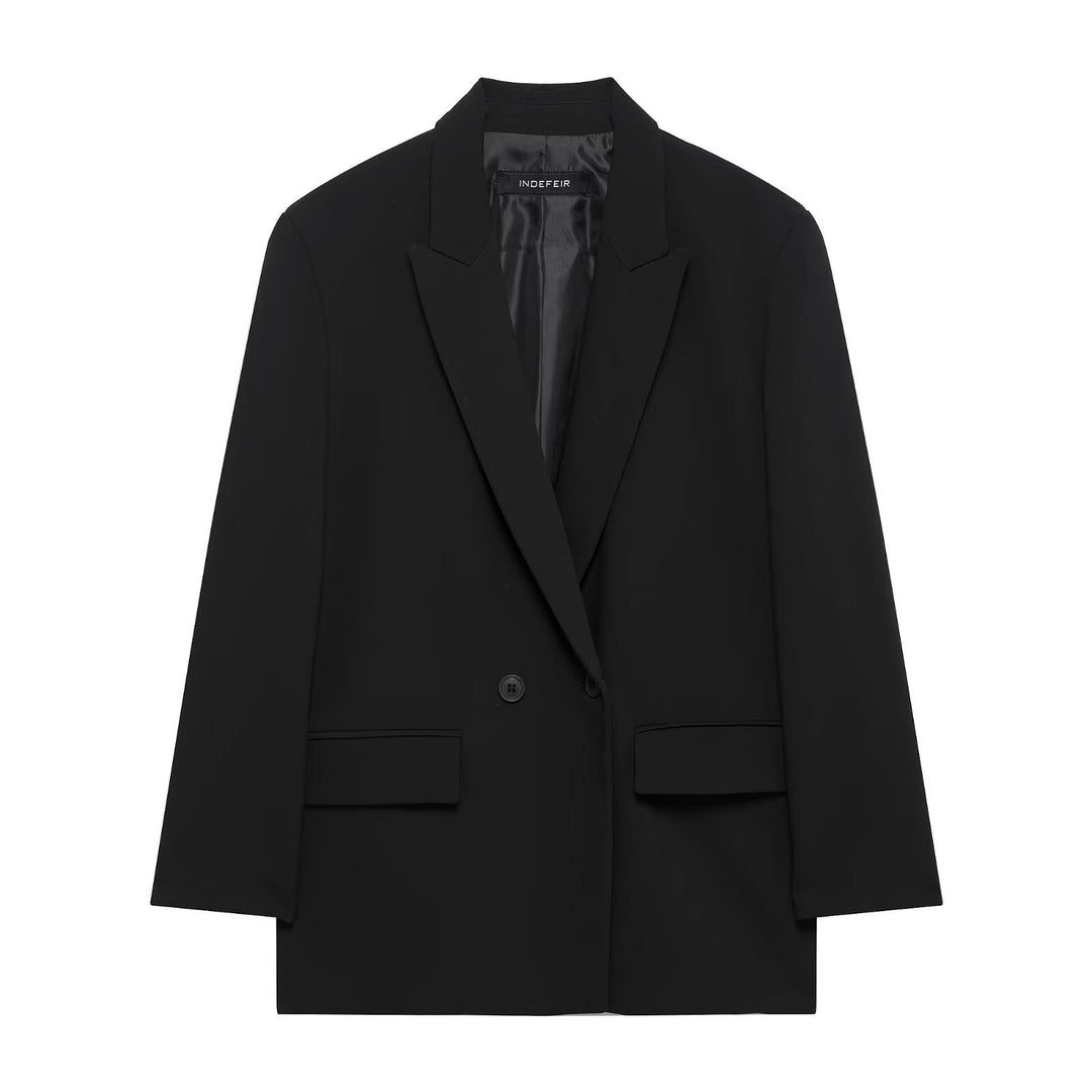 Damen Langer Zweireihiger Blazer-Mantel mit Oversize-Schnitt und Pattentaschen Echo Archiv