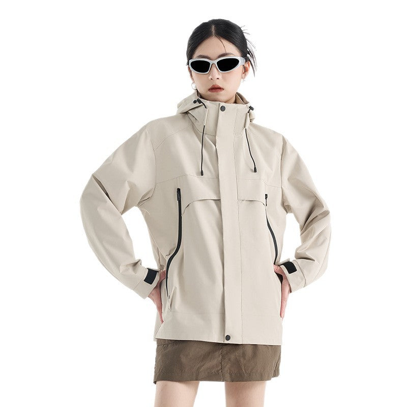 Damen technische wasserdichte Oversize-Parka mit Kapuze und verdeckten Reißverschlusstaschen Echoarchiv