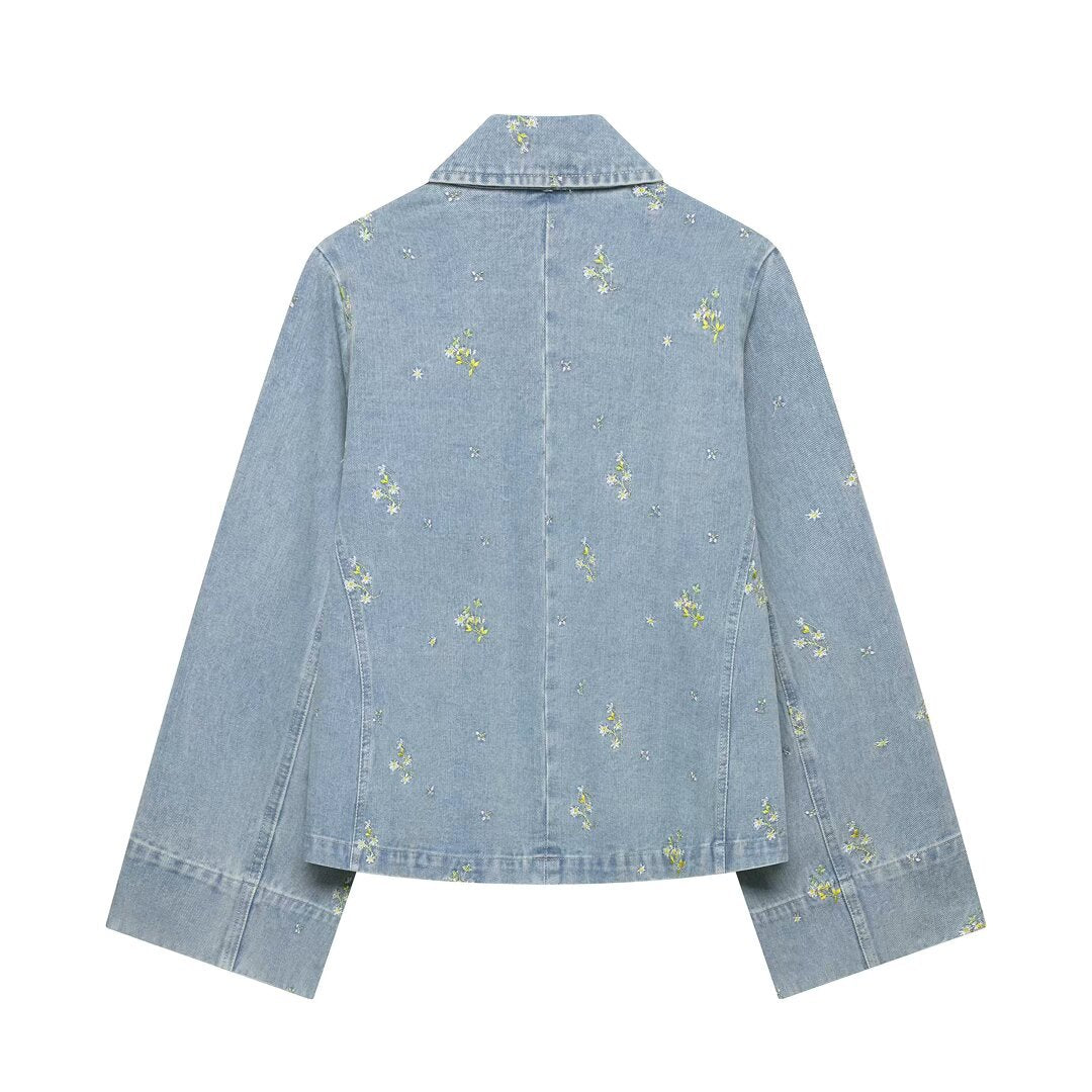 Damen Jeansjacke mit floraler Stickerei und kastiger Silhouette Echo Archiv
